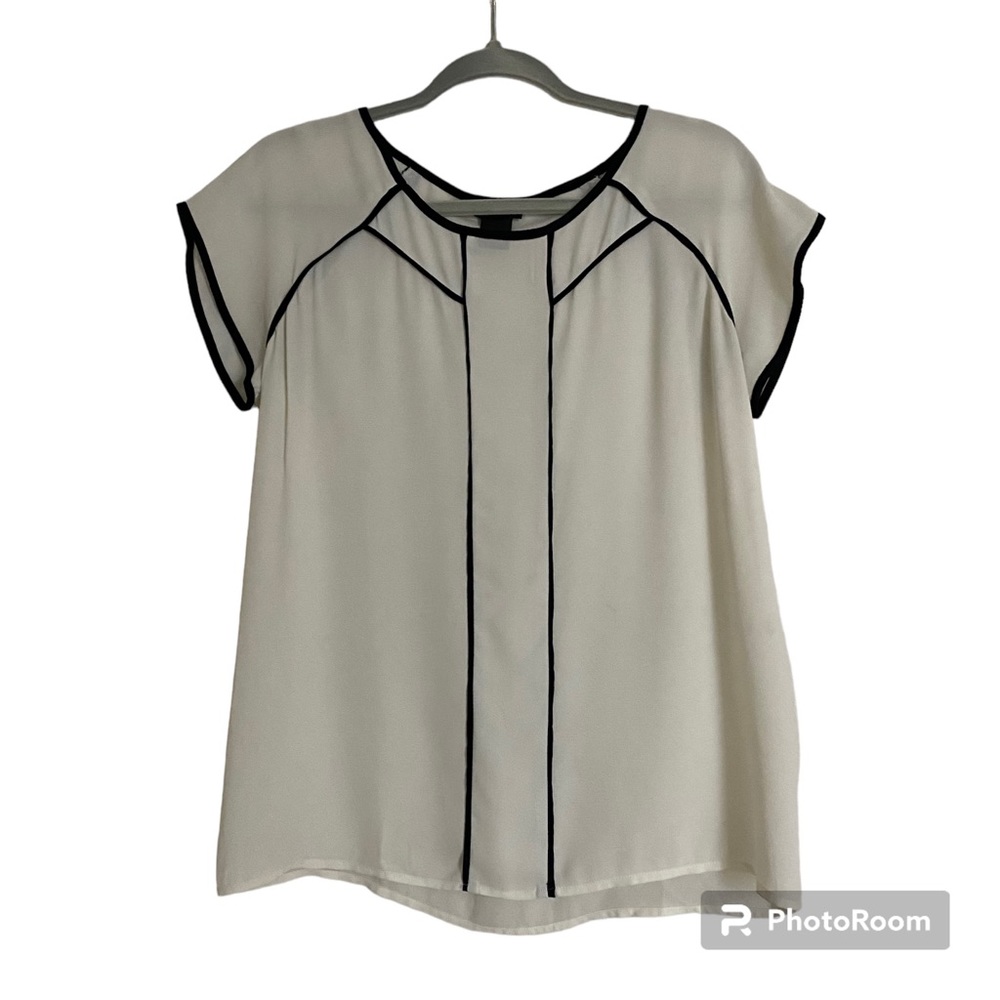 Ann Taylor Formal Short Sleeve Top, Cream with Black
